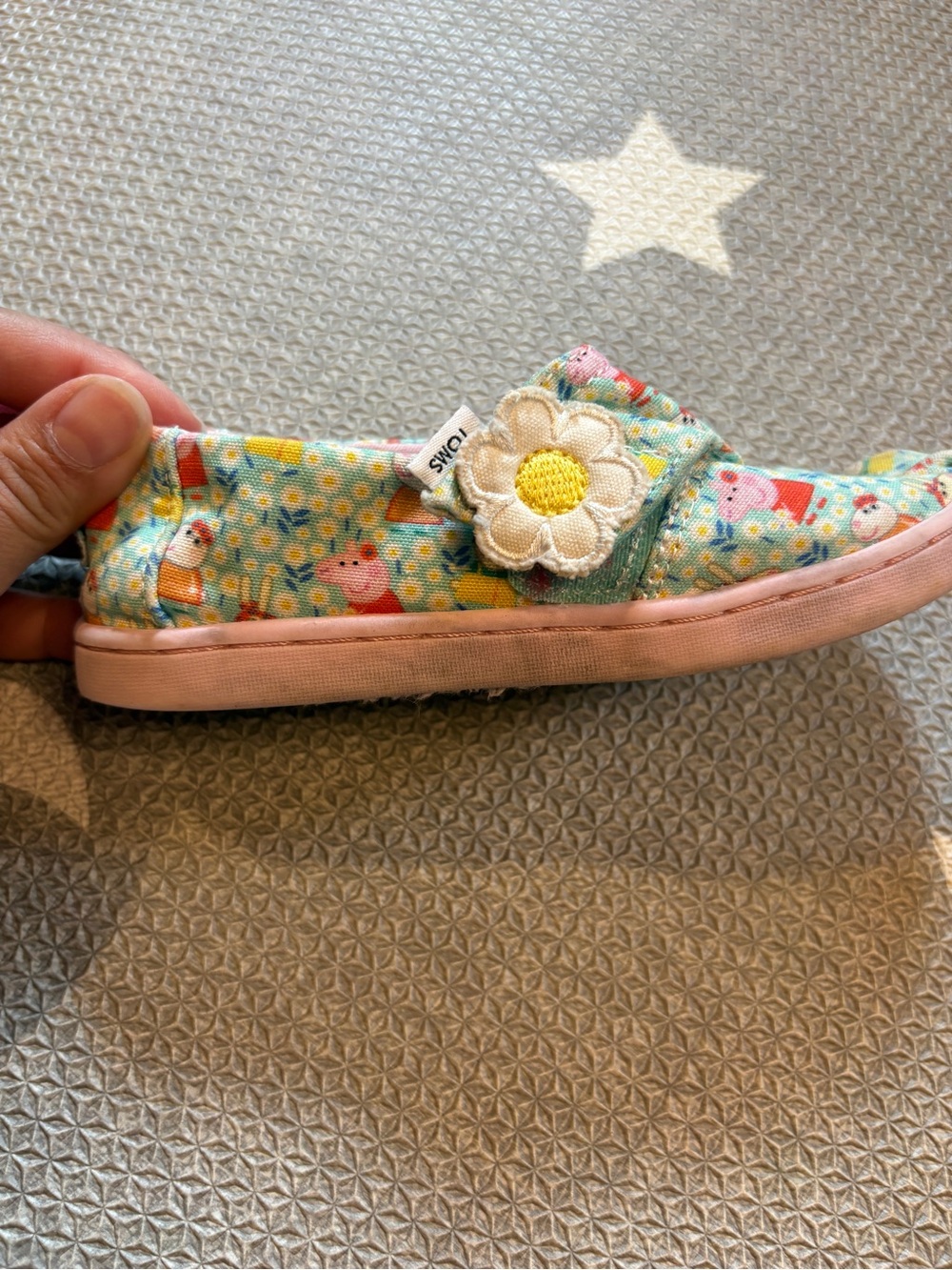 TOMS Kids Slip-On Floral Print Shoe - Pink & Mint